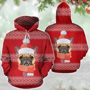 Bulldog santa hat merry christmas red hoodie 3d